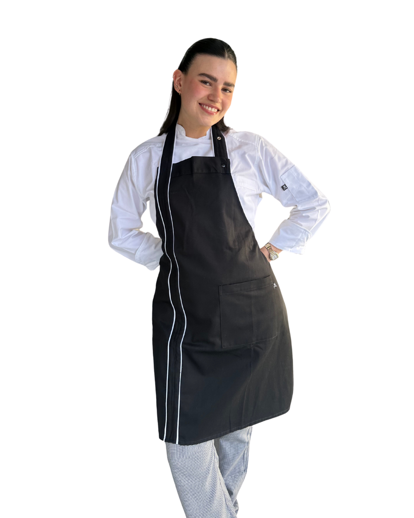 [WF-J7TM-1L2P] zittro Mandil Delantal Chef Unisex Franja Negro